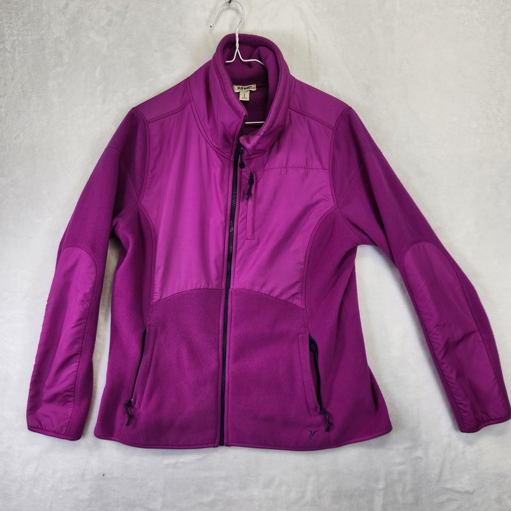 Old Navy Women's Fleece Jacket Magenta Zip Up Layering Outerwear Size L